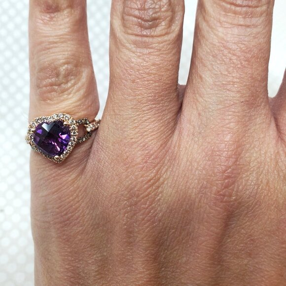 Le Vian 14K Strawberry Gold Ring 2ct Grape Amethyst 1/3ct Nude & 1/8ct Chocolate - Picture 13 of 15
